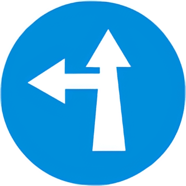 Ahead-or-turn-left-traffic-sign-colored