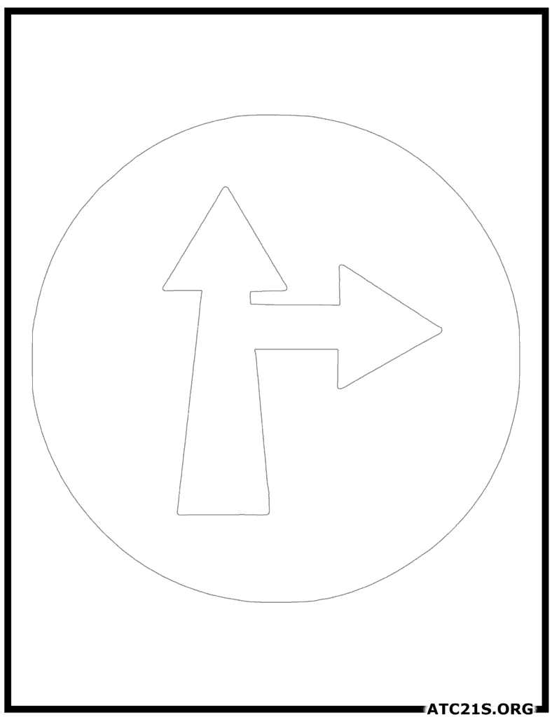 Ahead or Turn Right Traffic Sign Coloring Page | ATC21S