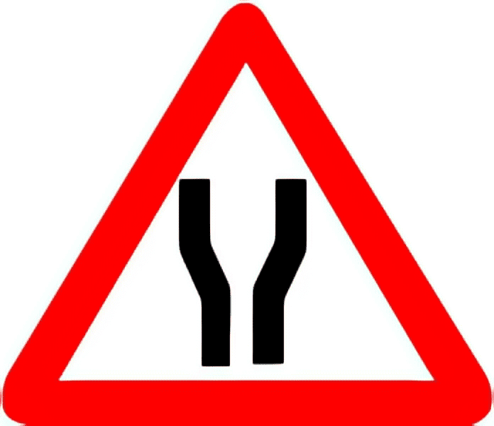 Road-widens-traffic-sign-colored