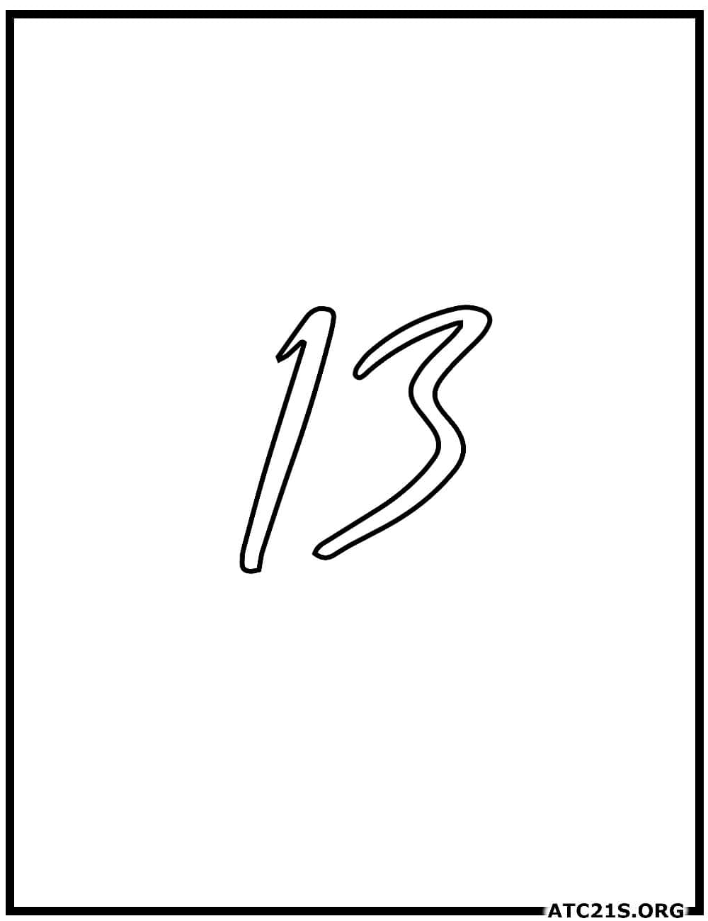 number_13_calligraphy_coloring_page