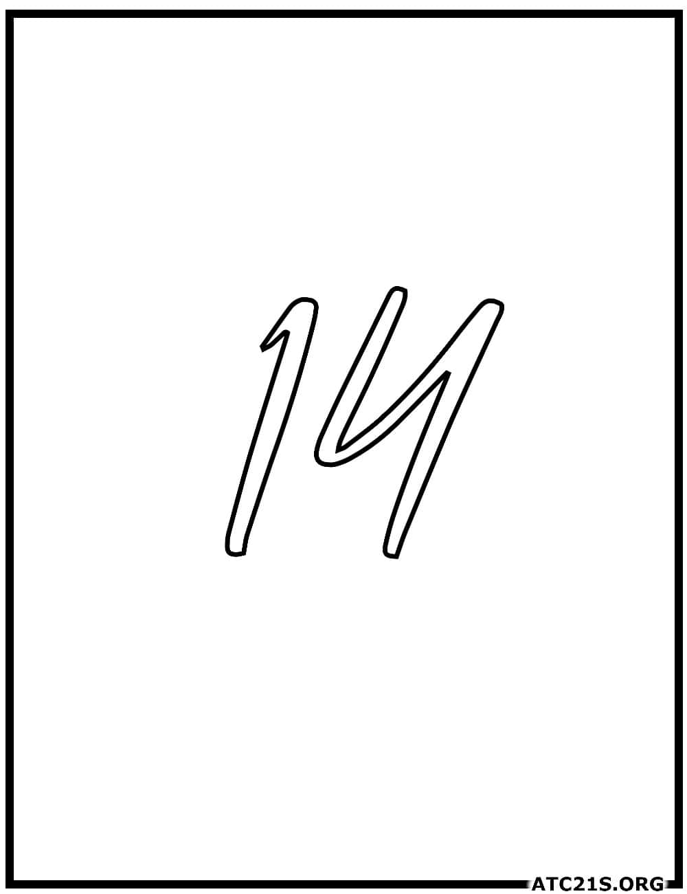 number_14_calligraphy_coloring_page