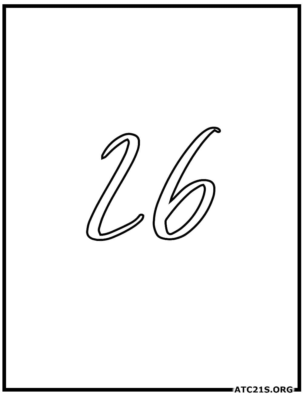 number_26_calligraphy_coloring_page