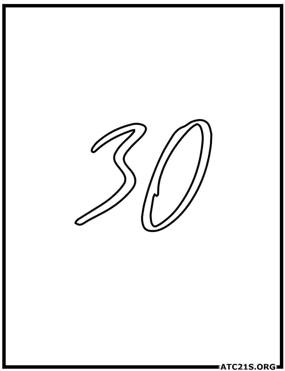 number_30_calligraphy_coloring_page