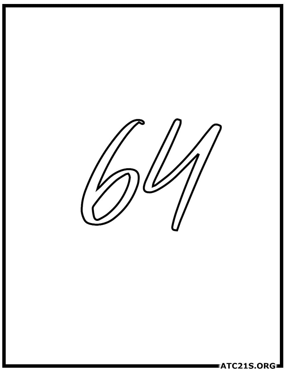 number_64_calligraphy_coloring_page
